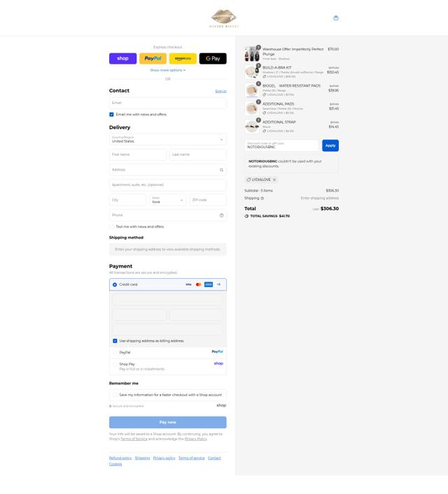 Misses Kisses checkout page showing Misses Kisses discount code box | Screenshot taken by SimplyCodes community member on Sep 10, 2025