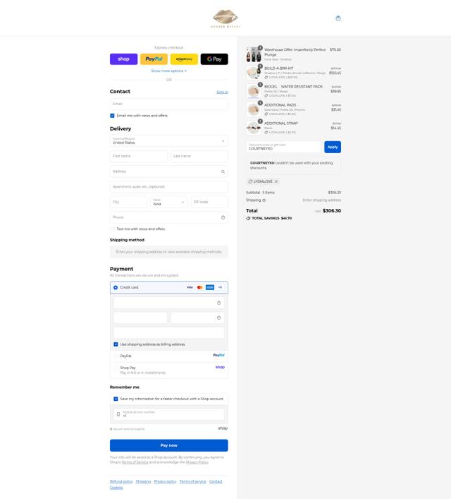 Misses Kisses checkout page showing Misses Kisses discount code box | Screenshot taken by SimplyCodes community member on Sep 10, 2025