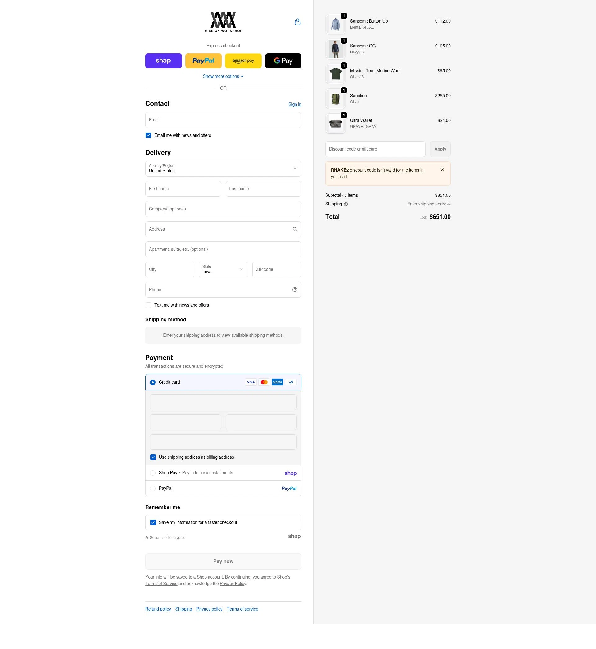Mission Workshop checkout page showing Mission Workshop promo code box | Screenshot taken by SimplyCodes community member on Jan 29, 2026