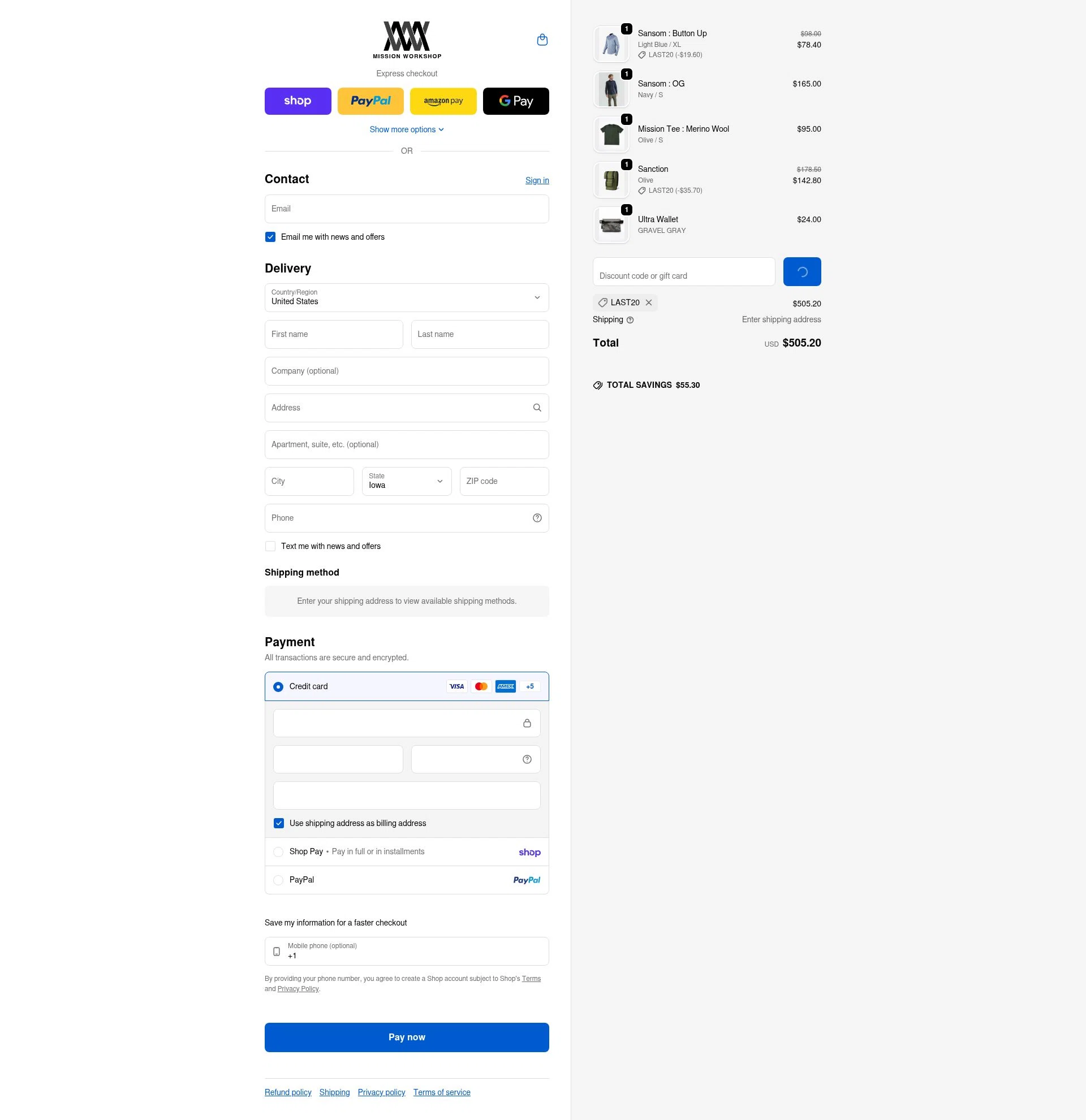 Mission Workshop checkout page showing Mission Workshop promo code box | Screenshot taken by SimplyCodes community member on Feb 7, 2026