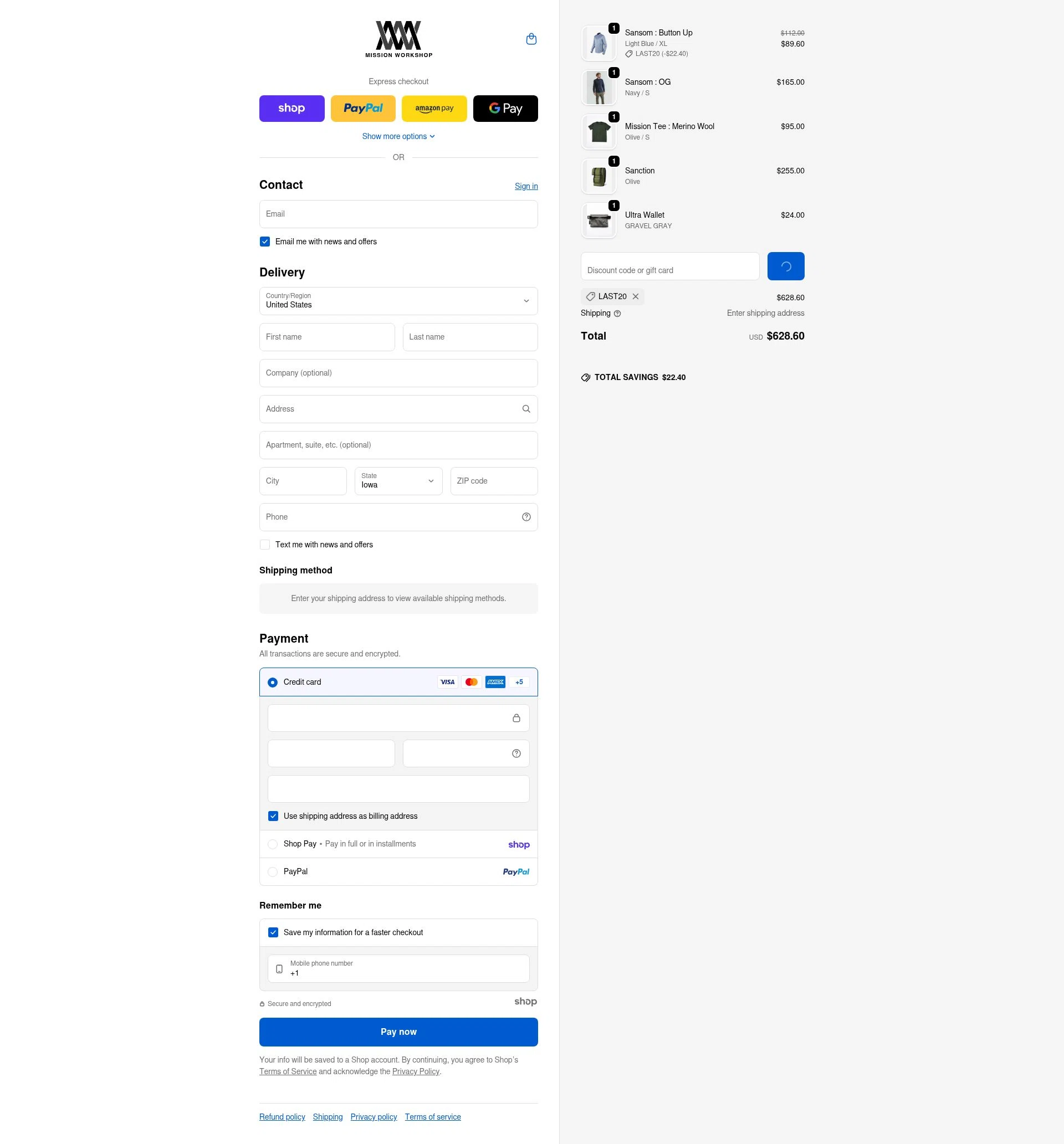 Mission Workshop checkout page showing Mission Workshop promo code box | Screenshot taken by SimplyCodes community member on Jan 20, 2026