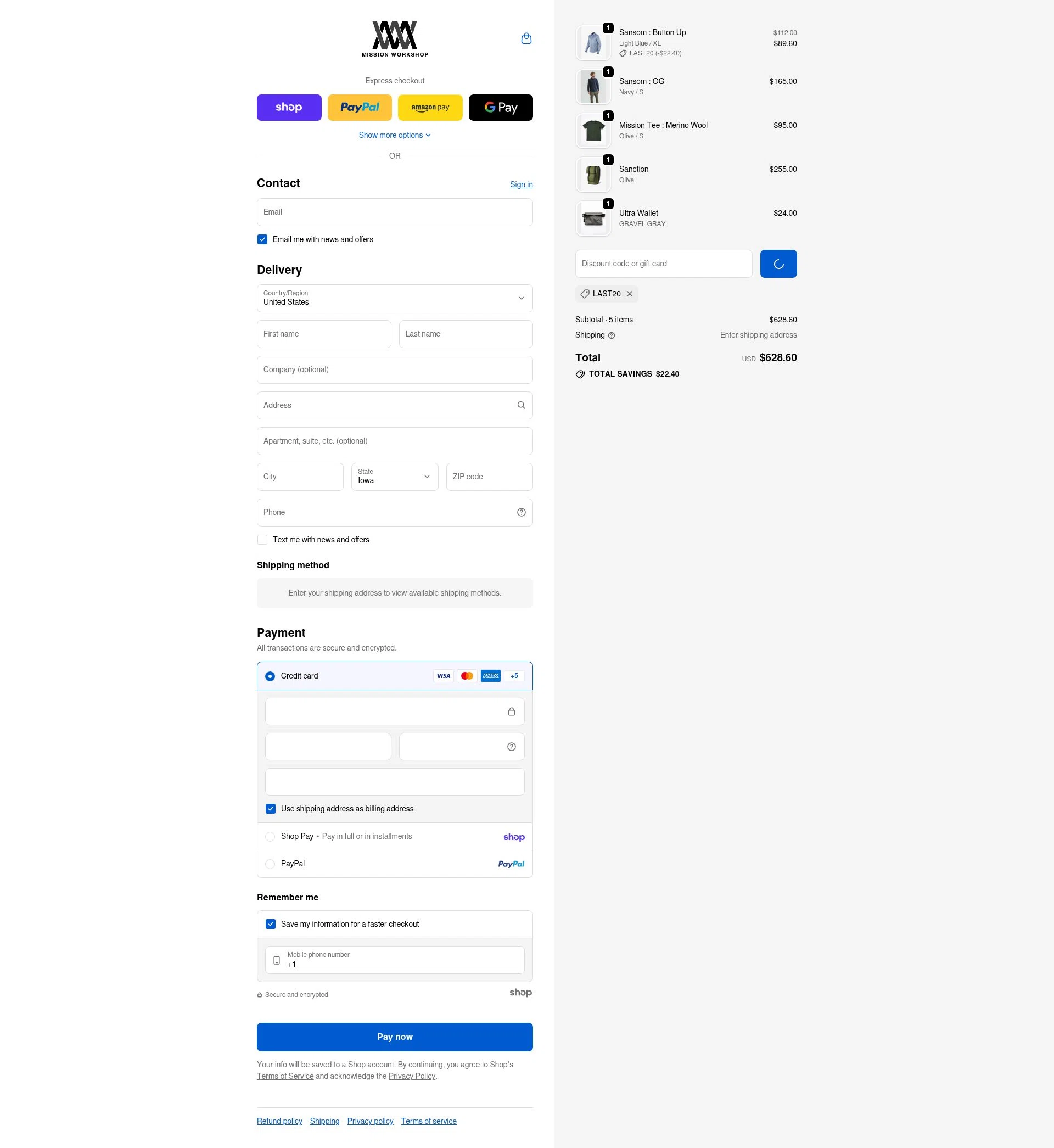 Mission Workshop checkout page showing Mission Workshop promo code box | Screenshot taken by SimplyCodes community member on Jan 29, 2026