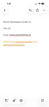 SARAHMOMPRENEUR coupon verification screenshot