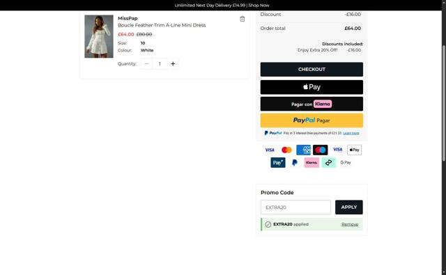 MissPap checkout page showing MissPap discount code box | Screenshot taken by SimplyCodes community member on Jul 28, 2025