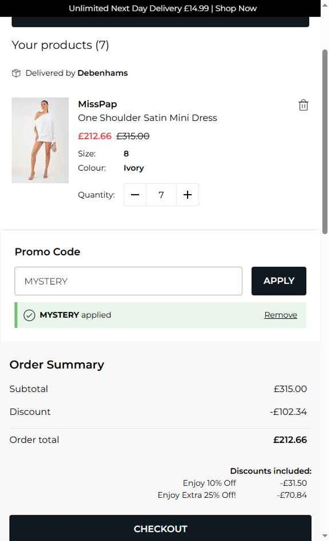 MissPap checkout page showing MissPap discount code box | Screenshot taken by SimplyCodes community member on Jul 30, 2025