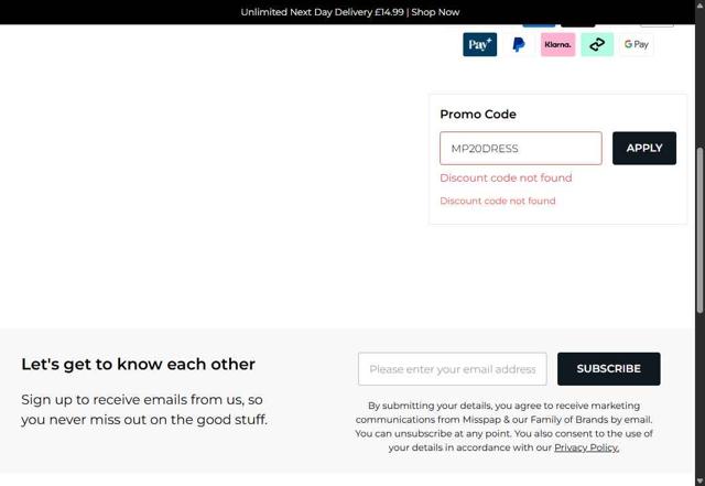 MissPap checkout page showing MissPap discount code box | Screenshot taken by SimplyCodes community member on Jul 27, 2025