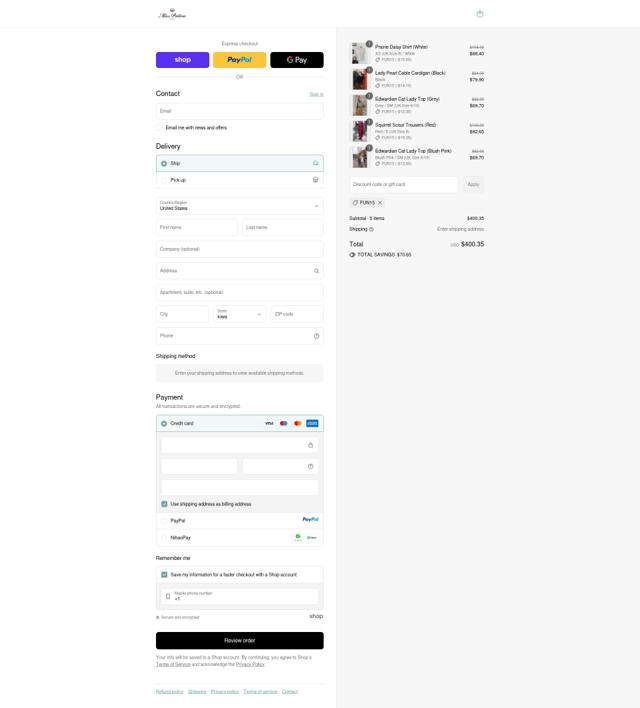 Miss Patina checkout page showing Miss Patina discount code box | Screenshot taken by SimplyCodes community member on Sep 11, 2025