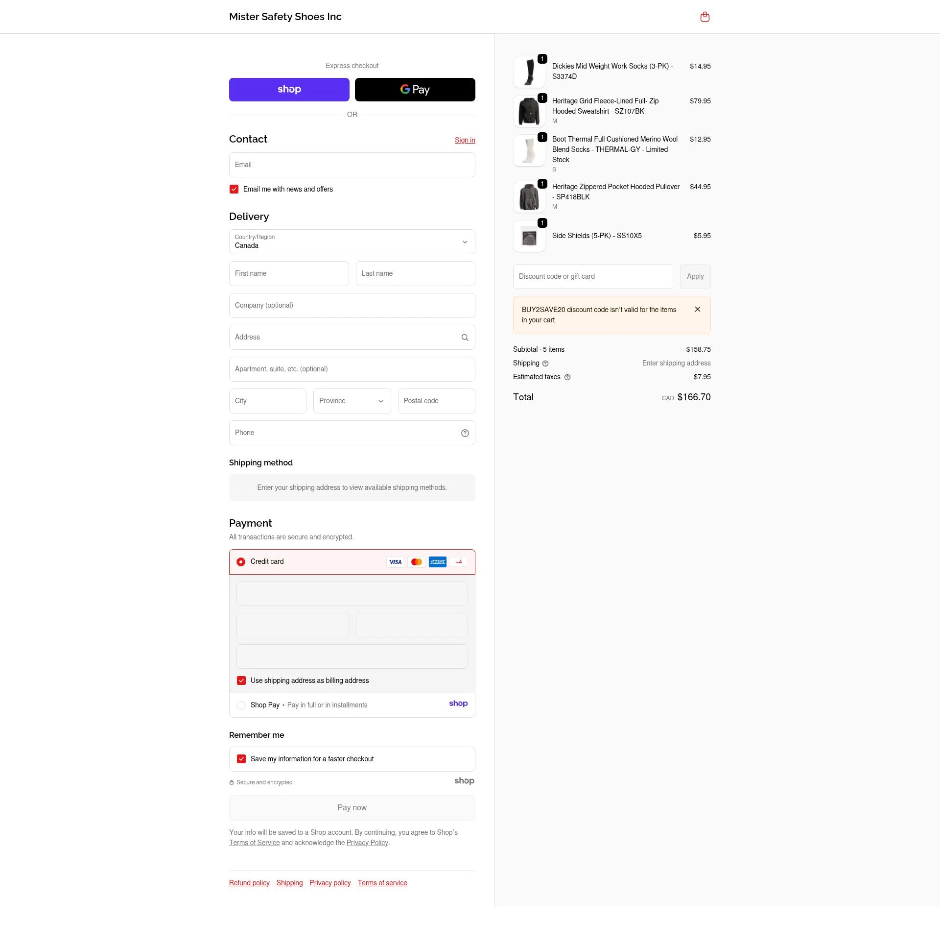 Mister Safety Shoes checkout page showing Mister Safety Shoes discount code box | Screenshot taken by SimplyCodes community member on Dec 27, 2025