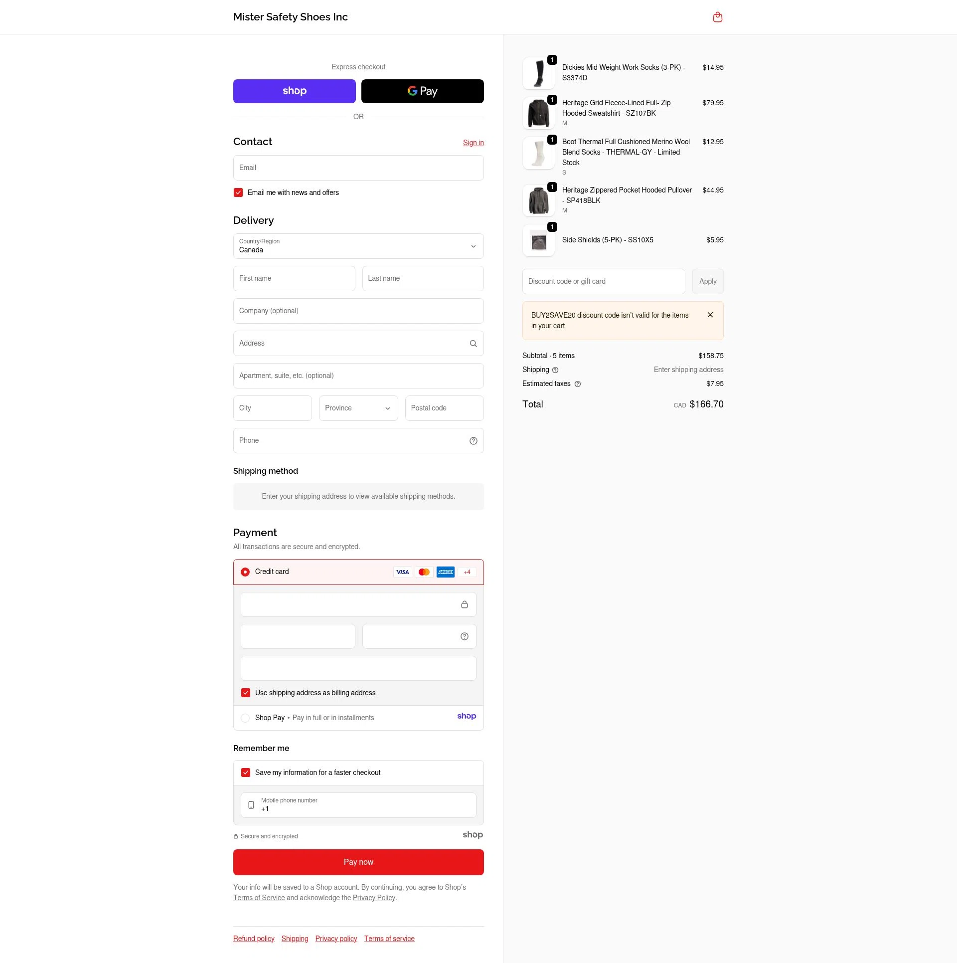 Mister Safety Shoes checkout page showing Mister Safety Shoes discount code box | Screenshot taken by SimplyCodes community member on Dec 22, 2025
