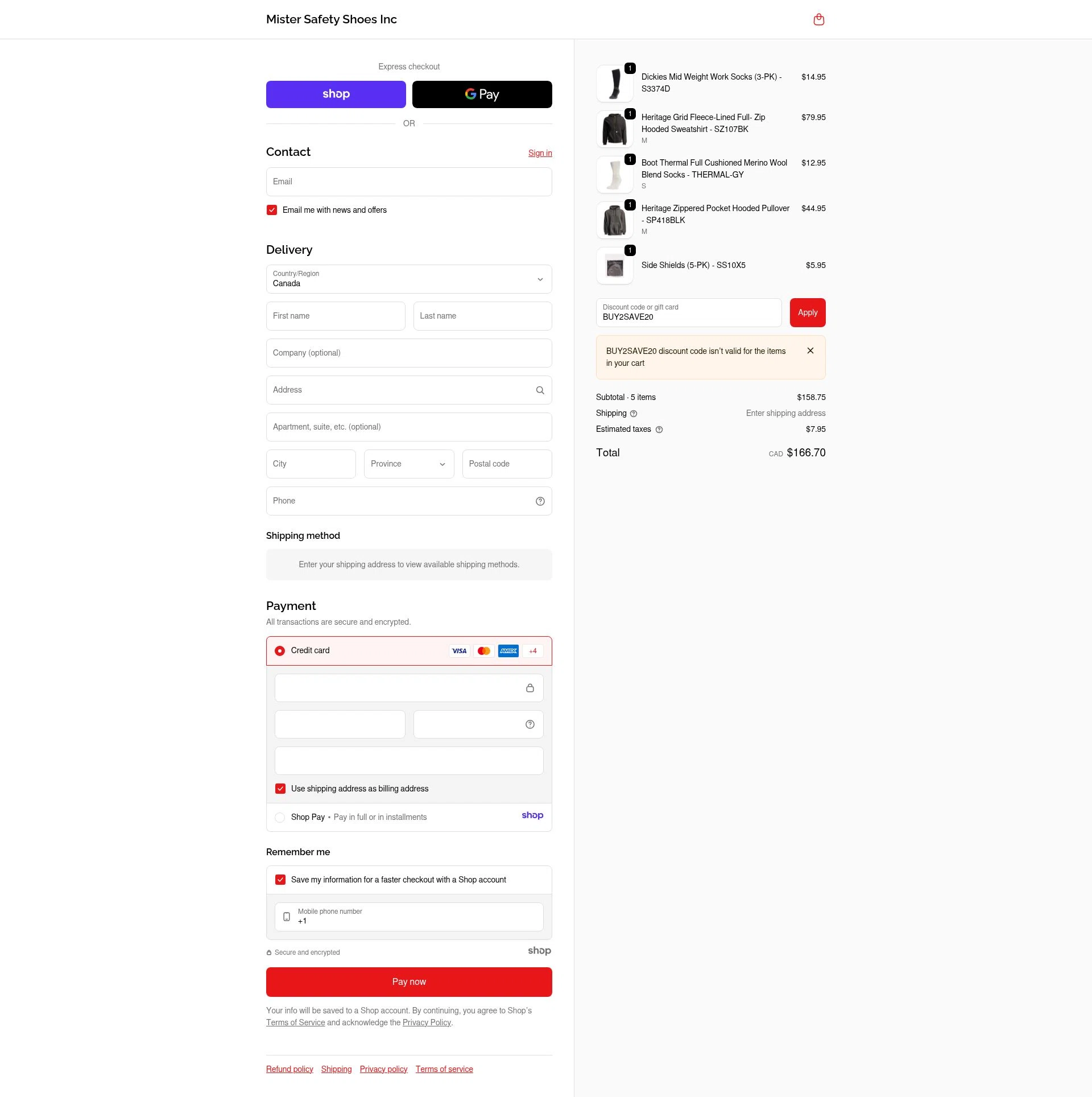 Mister Safety Shoes checkout page showing Mister Safety Shoes discount code box | Screenshot taken by SimplyCodes community member on Nov 18, 2025