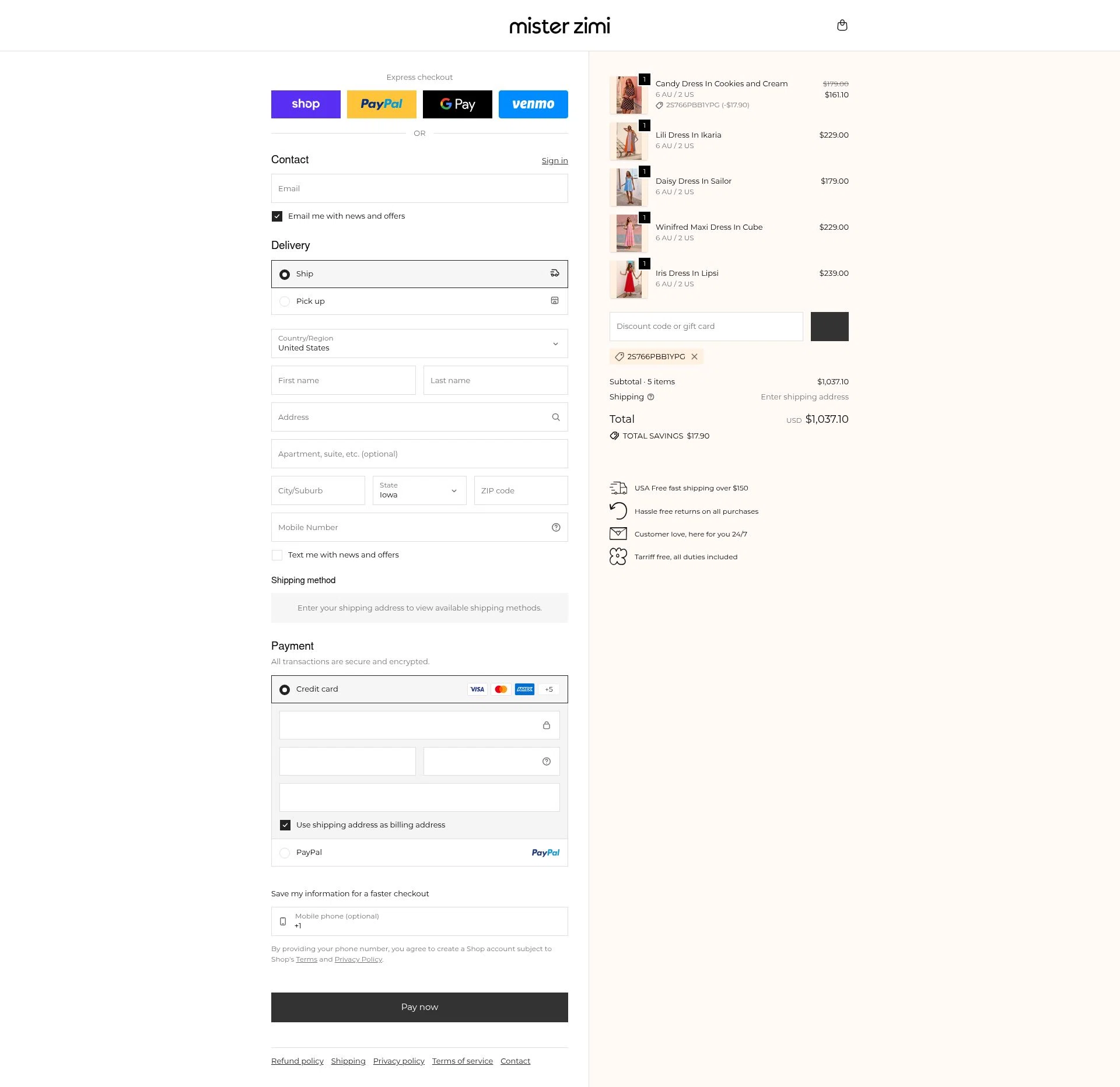 Mister Zimi checkout page showing Mister Zimi promo code box | Screenshot taken by SimplyCodes community member on Feb 10, 2026