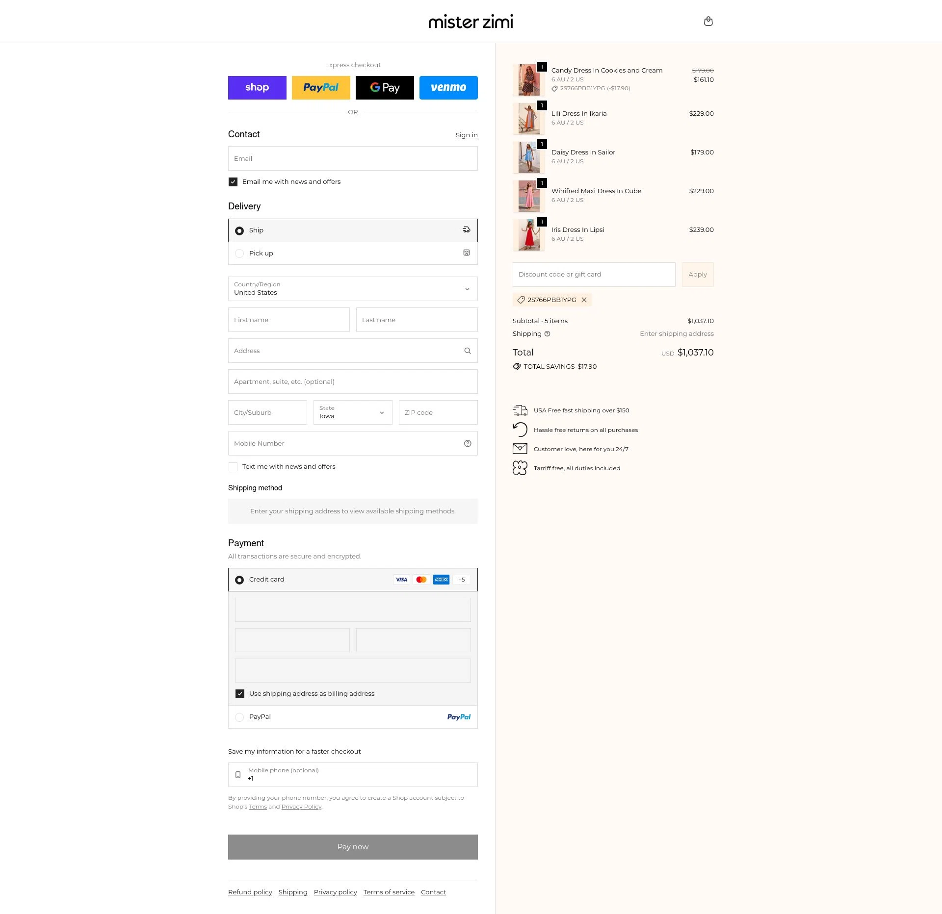 Mister Zimi checkout page showing Mister Zimi promo code box | Screenshot taken by SimplyCodes community member on Feb 17, 2026