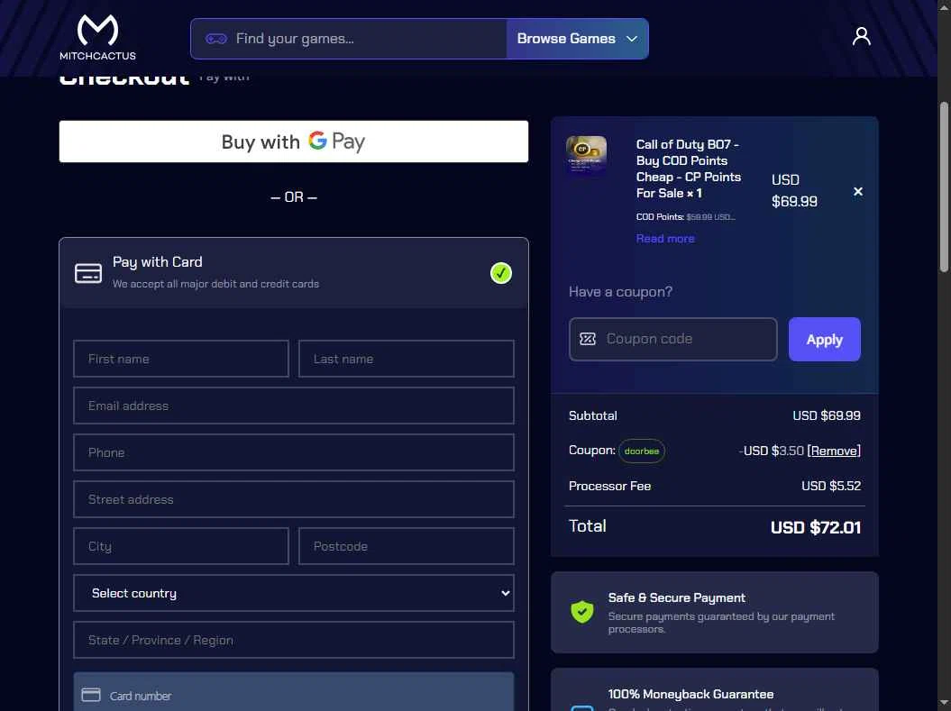 MitchCactus checkout page showing MitchCactus coupon code box | Screenshot taken by SimplyCodes community member on Dec 15, 2025