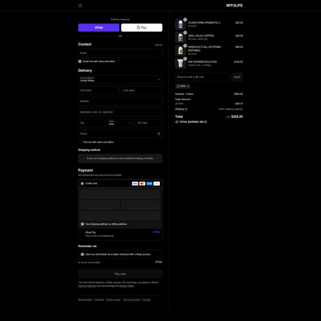 MITOLIFE checkout page showing MITOLIFE discount code box | Screenshot taken by SimplyCodes community member on Sep 11, 2025