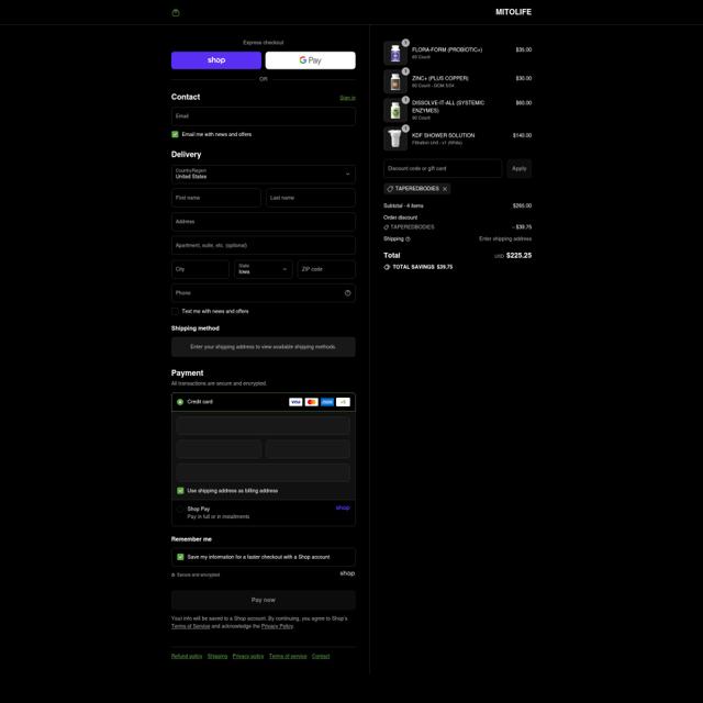 MITOLIFE checkout page showing MITOLIFE discount code box | Screenshot taken by SimplyCodes community member on Sep 11, 2025