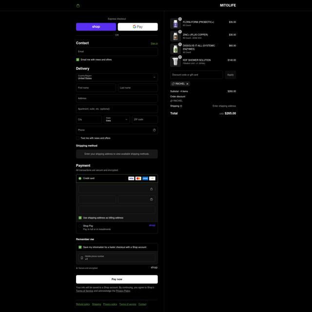 MITOLIFE checkout page showing MITOLIFE discount code box | Screenshot taken by SimplyCodes community member on Sep 11, 2025