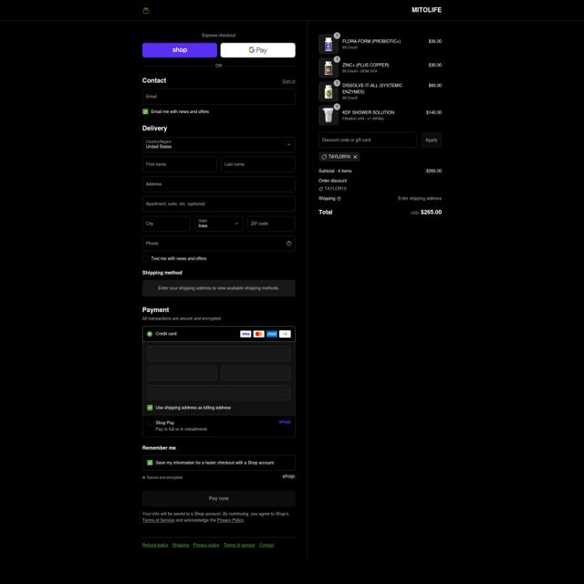 MITOLIFE checkout page showing MITOLIFE discount code box | Screenshot taken by SimplyCodes community member on Sep 11, 2025