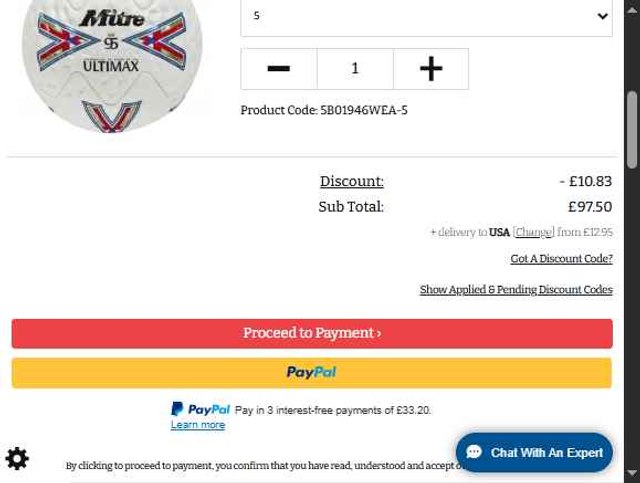 Mitre checkout page showing Mitre discount code box | Screenshot taken by SimplyCodes community member on Aug 28, 2025