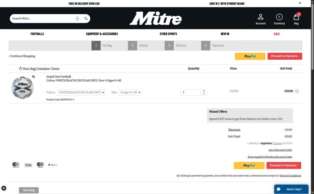 Mitre checkout page showing Mitre discount code box | Screenshot taken by SimplyCodes community member on Sep 6, 2025