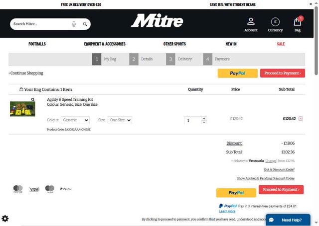 Mitre checkout page showing Mitre discount code box | Screenshot taken by SimplyCodes community member on Aug 27, 2025