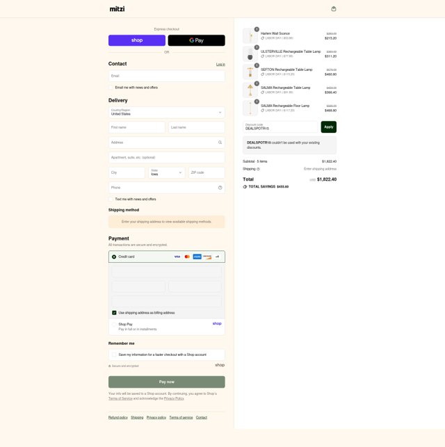 Mitzi checkout page showing Mitzi promo code box | Screenshot taken by SimplyCodes community member on Aug 30, 2025