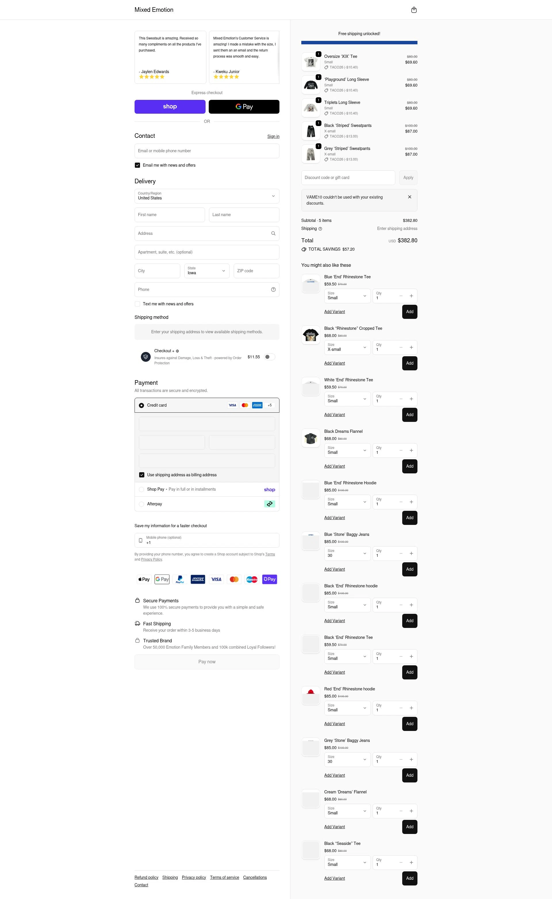 Mixed Emotion checkout page showing Mixed Emotion discount code box | Screenshot taken by SimplyCodes community member on Feb 11, 2026