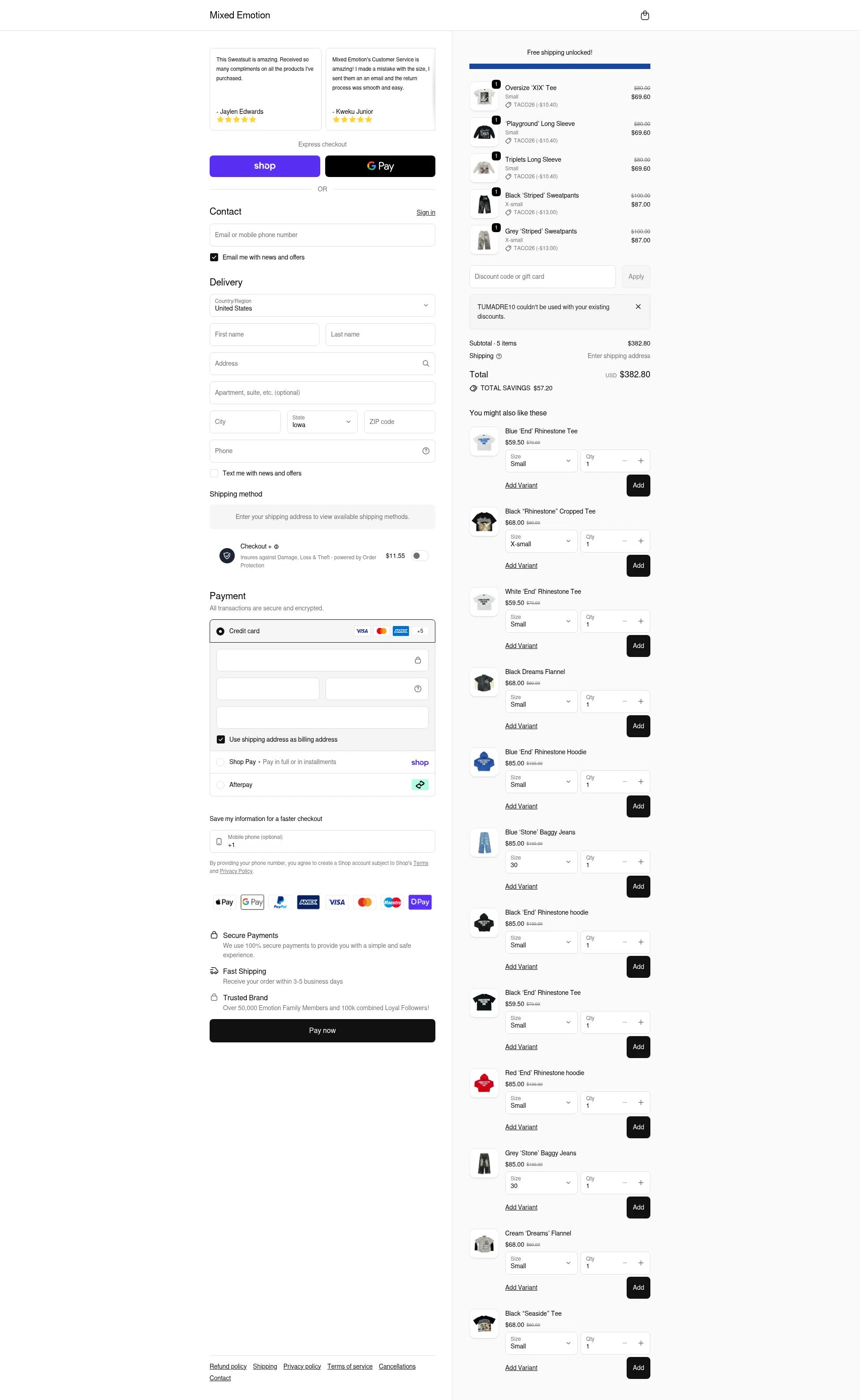 Mixed Emotion checkout page showing Mixed Emotion discount code box | Screenshot taken by SimplyCodes community member on Feb 11, 2026