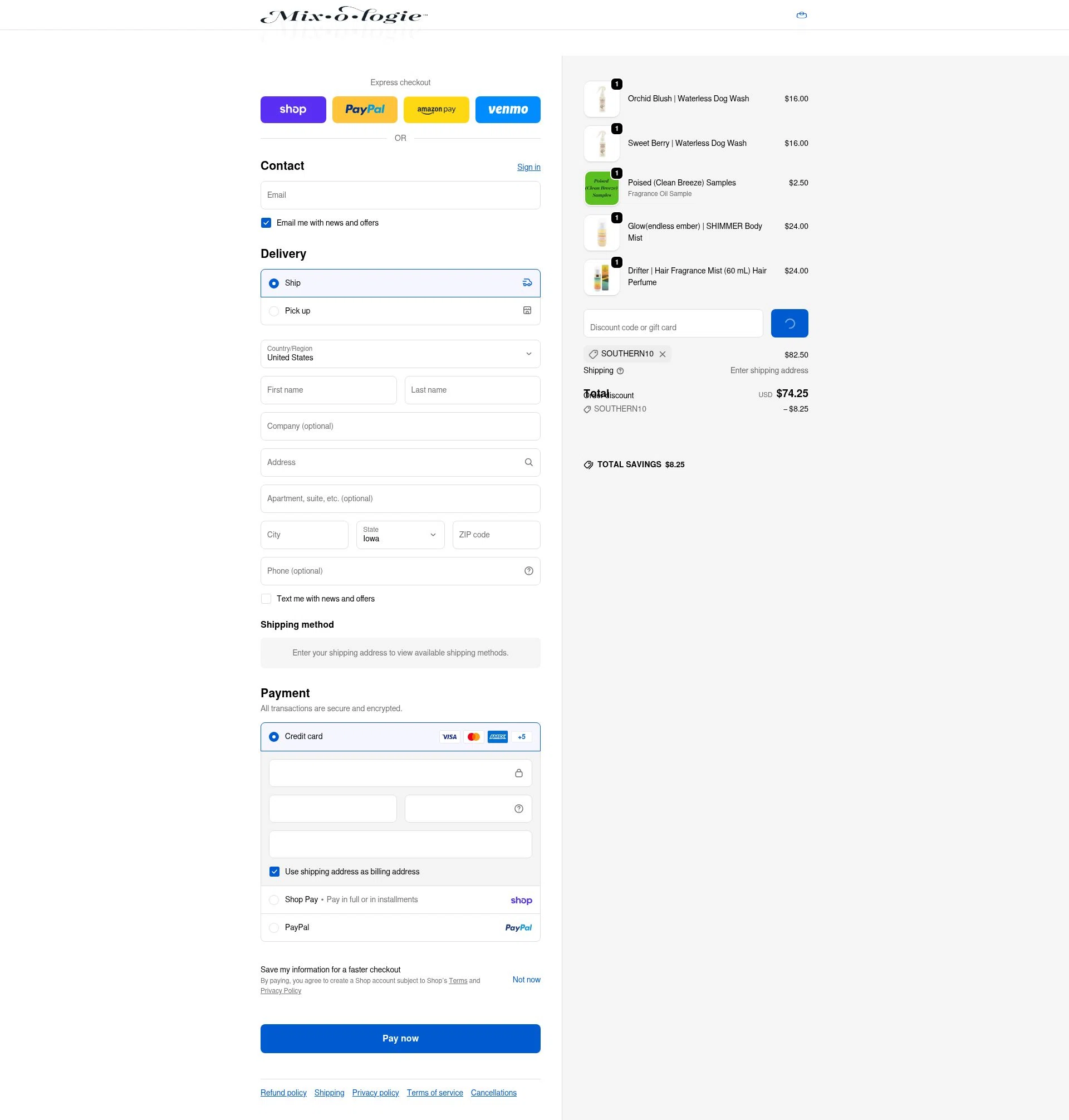 MIXOLOGIE checkout page showing MIXOLOGIE coupon code box | Screenshot taken by SimplyCodes community member on Feb 26, 2026