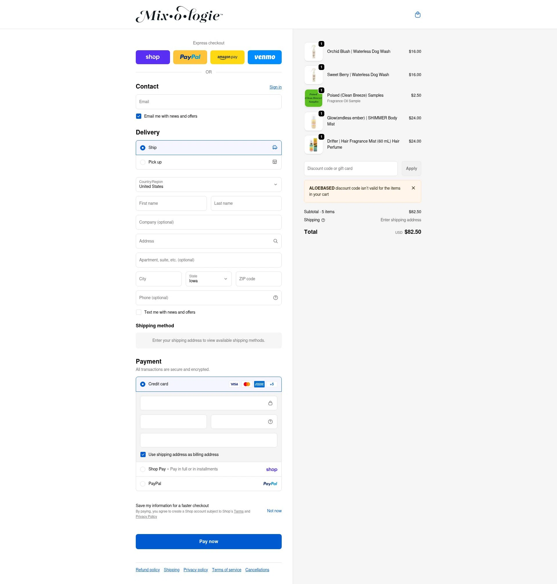 MIXOLOGIE checkout page showing MIXOLOGIE coupon code box | Screenshot taken by SimplyCodes community member on Feb 26, 2026