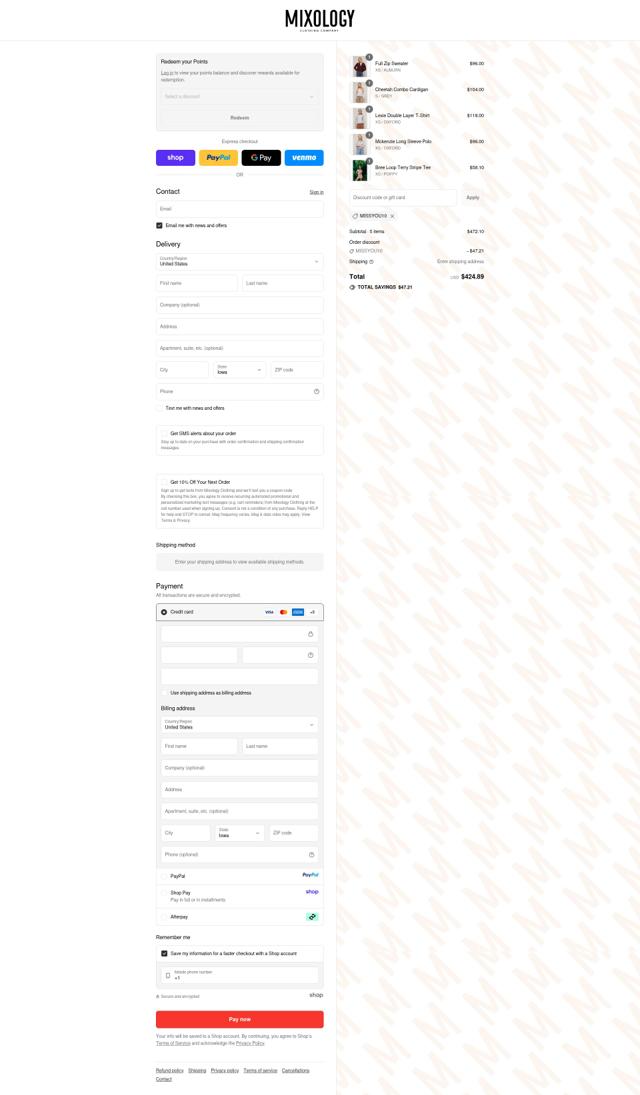 Mixology checkout page showing Mixology coupon code box | Screenshot taken by SimplyCodes community member on Sep 13, 2025