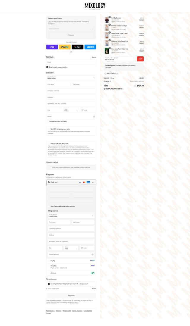 Mixology checkout page showing Mixology coupon code box | Screenshot taken by SimplyCodes community member on Sep 9, 2025