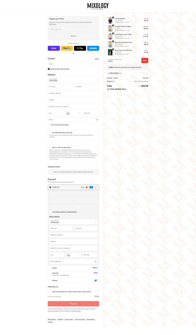 Mixology checkout page showing Mixology coupon code box | Screenshot taken by SimplyCodes community member on Sep 9, 2025