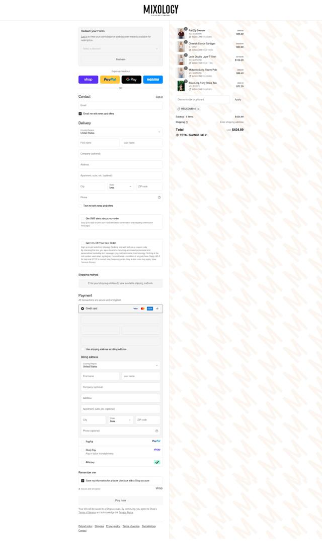 Mixology checkout page showing Mixology coupon code box | Screenshot taken by SimplyCodes community member on Sep 9, 2025