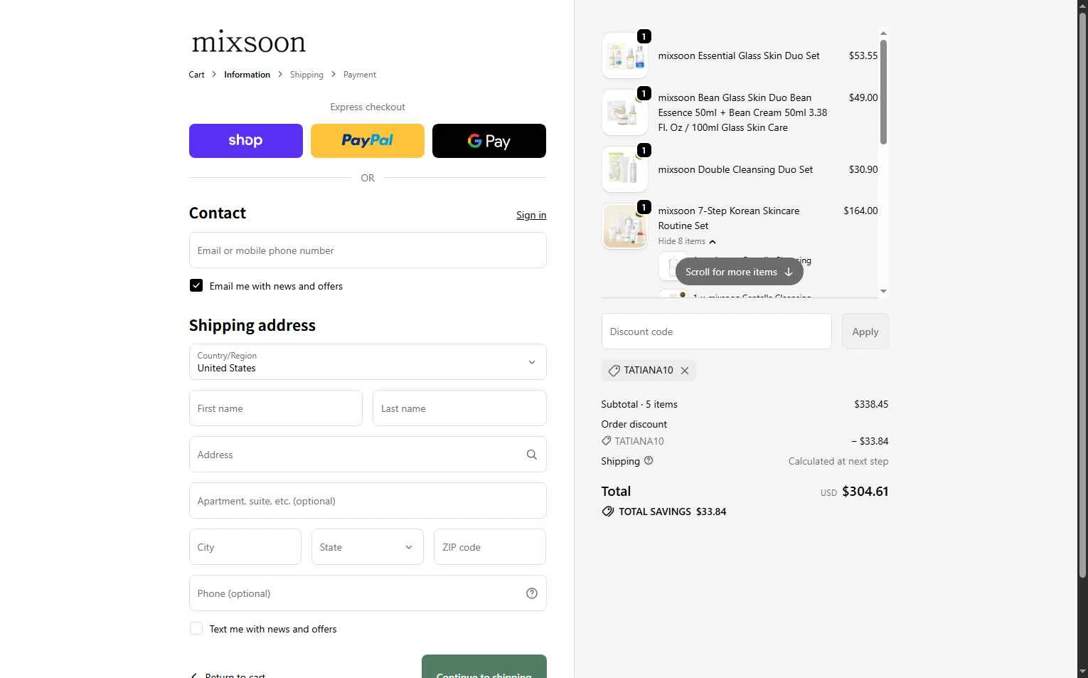 Mixsoon checkout page showing Mixsoon discount code box | Screenshot taken by SimplyCodes community member on Feb 16, 2026