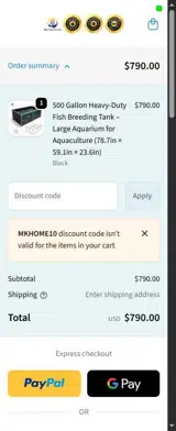 MKHOME10 coupon verification screenshot