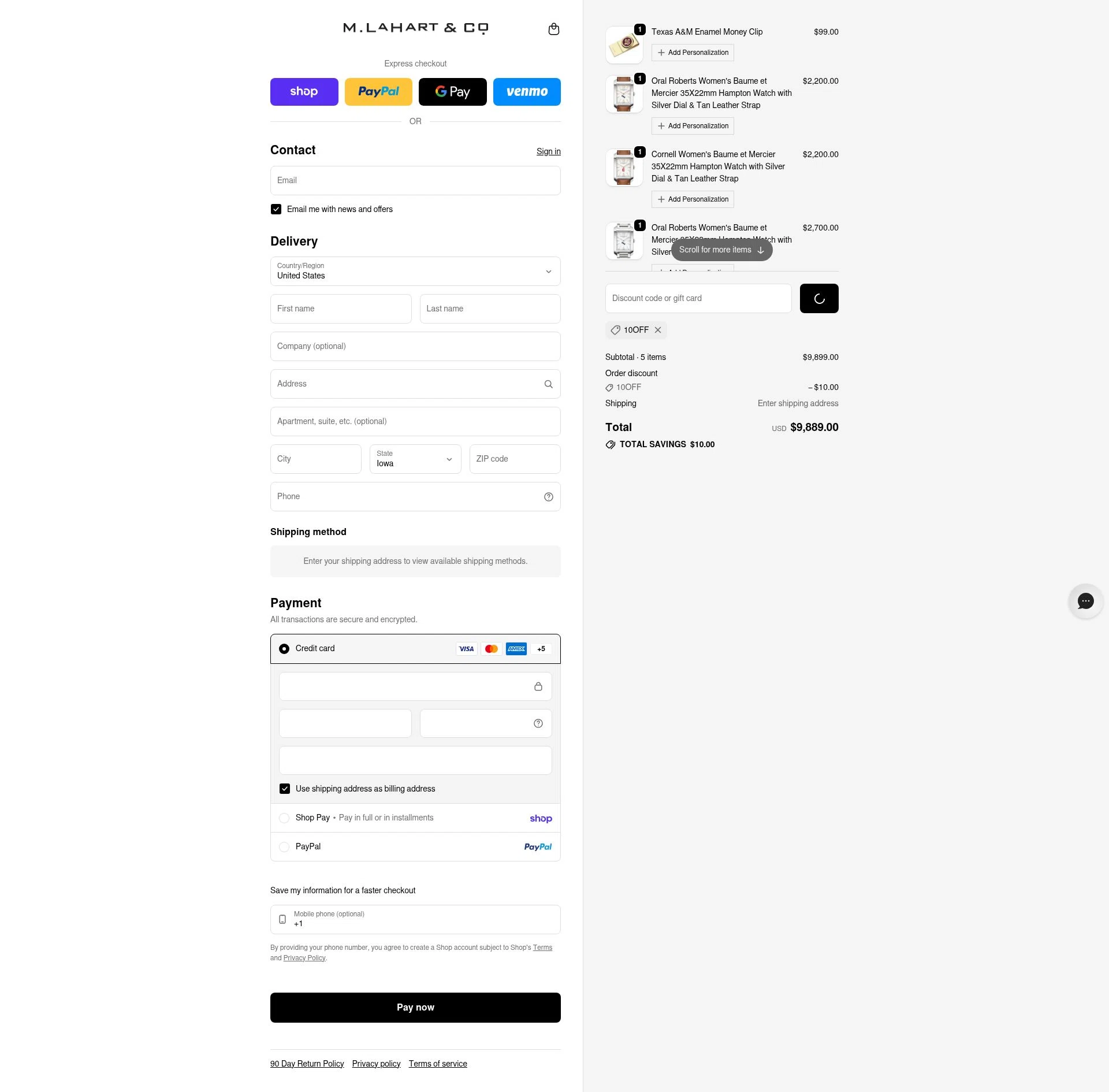 M.LaHart checkout page showing M.LaHart promo code box | Screenshot taken by SimplyCodes community member on Feb 22, 2026