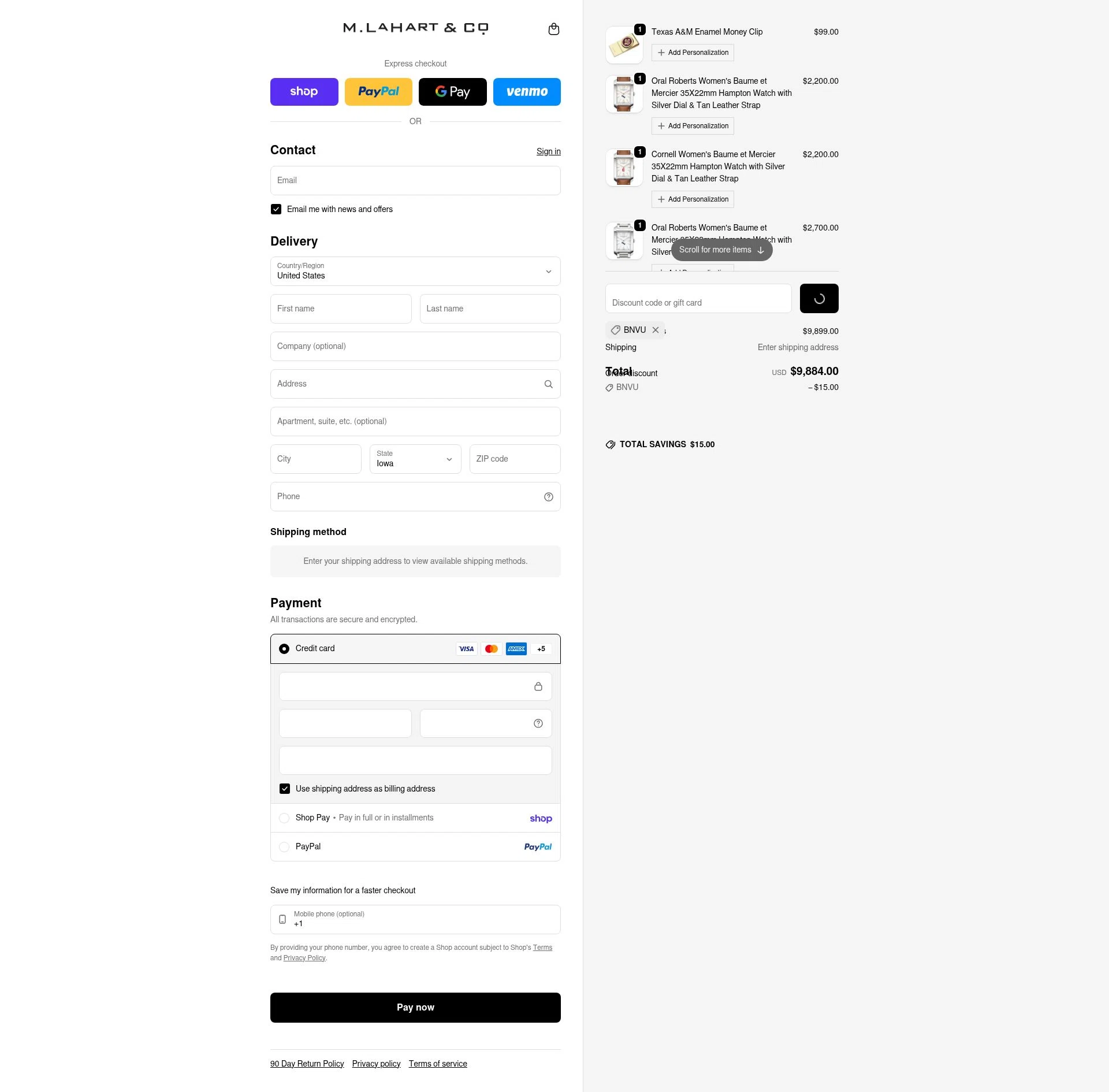 M.LaHart checkout page showing M.LaHart promo code box | Screenshot taken by SimplyCodes community member on Feb 22, 2026
