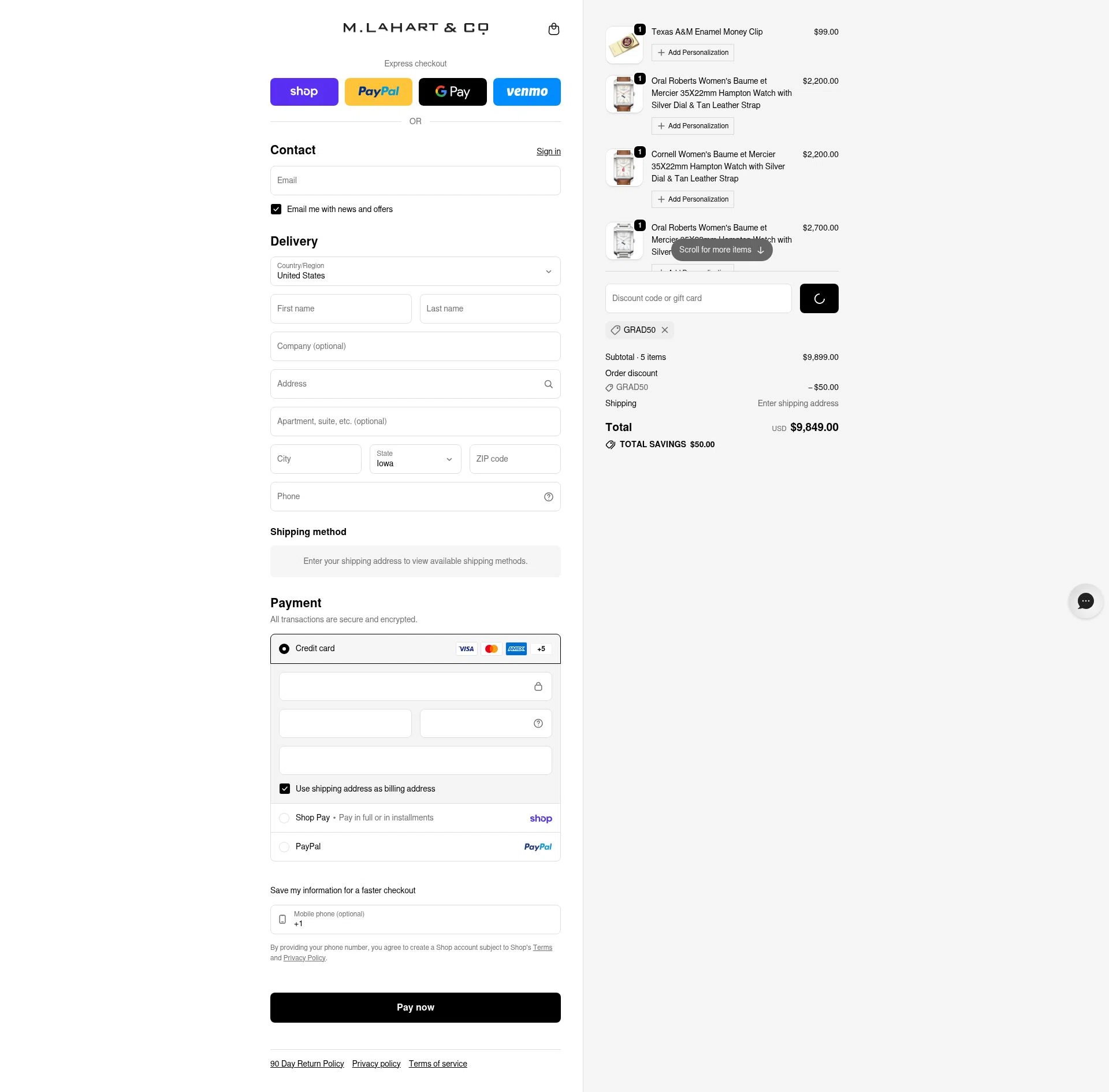 M.LaHart checkout page showing M.LaHart promo code box | Screenshot taken by SimplyCodes community member on Feb 22, 2026