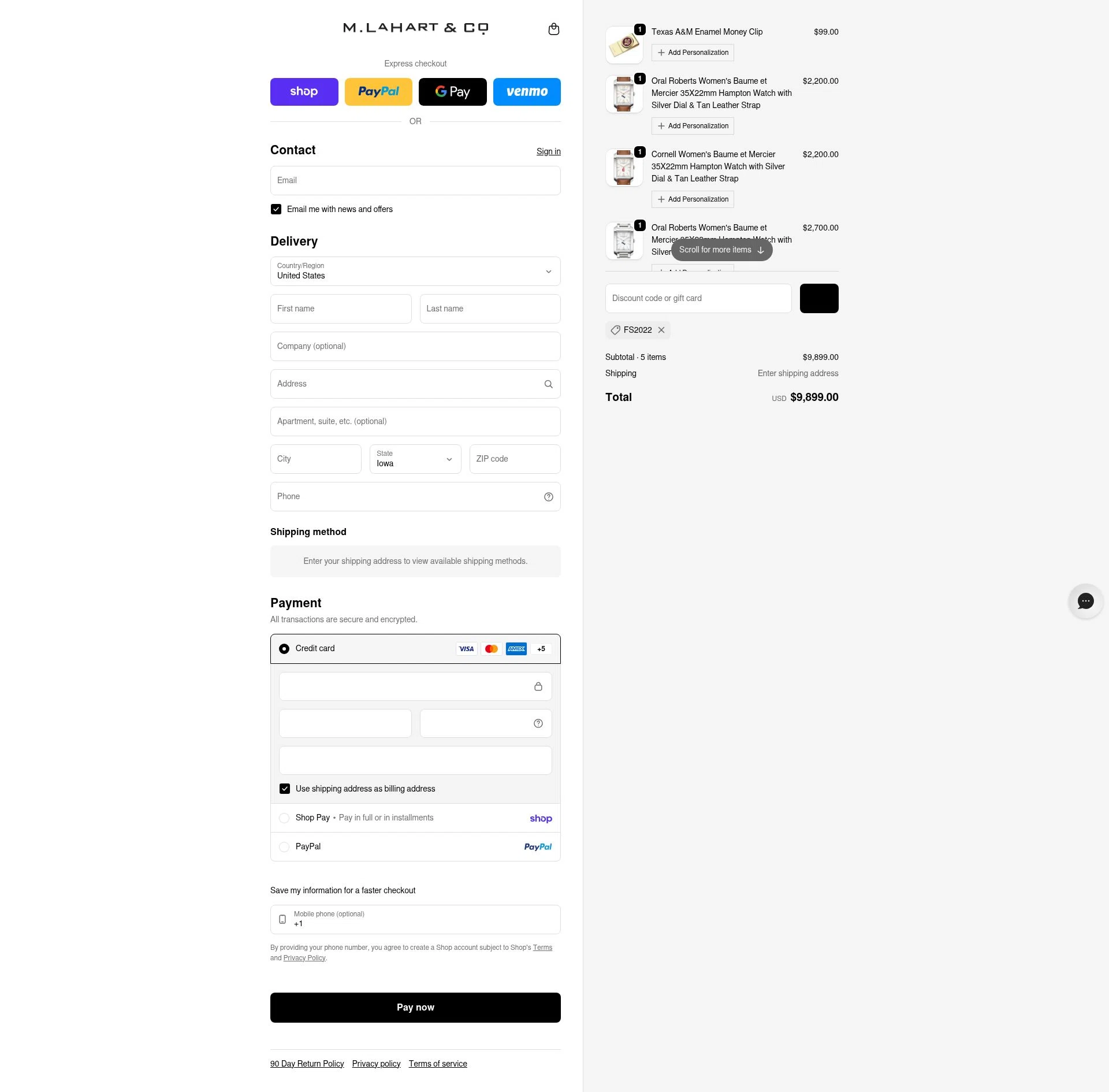 M.LaHart checkout page showing M.LaHart promo code box | Screenshot taken by SimplyCodes community member on Feb 22, 2026