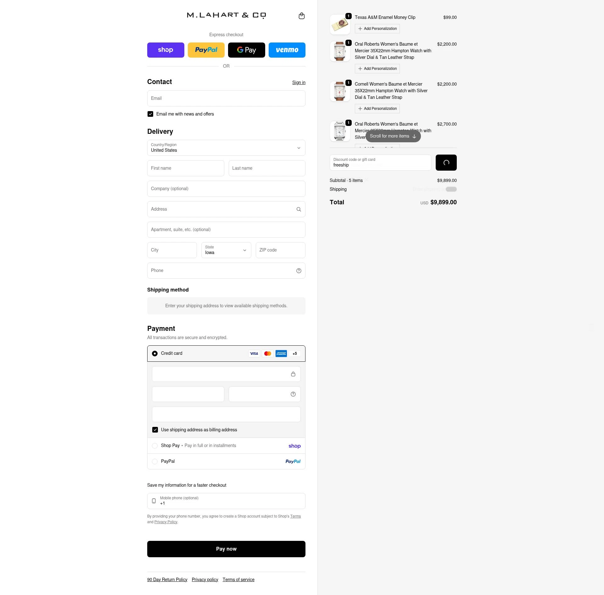 M.LaHart checkout page showing M.LaHart promo code box | Screenshot taken by SimplyCodes community member on Feb 22, 2026
