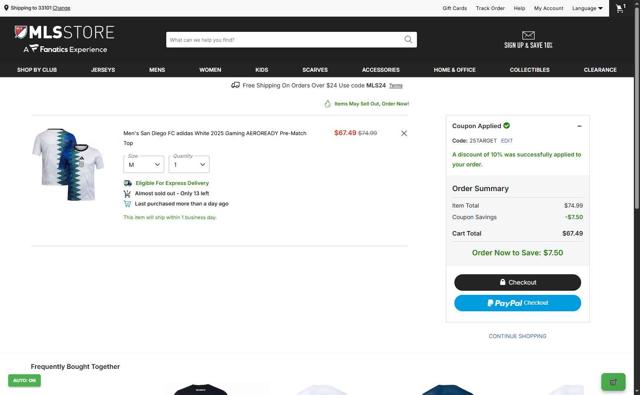 MLSStore.com checkout page showing MLSStore.com promo code box | Screenshot taken by SimplyCodes community member on Sep 10, 2025