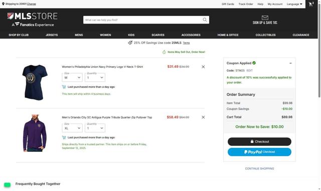 MLSStore.com checkout page showing MLSStore.com promo code box | Screenshot taken by SimplyCodes community member on Sep 11, 2025