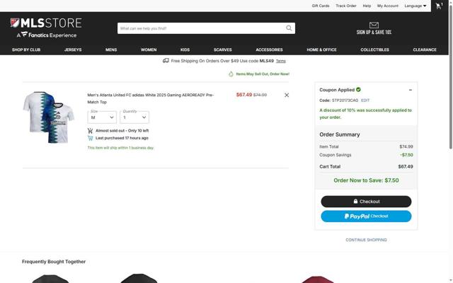 MLSStore.com checkout page showing MLSStore.com promo code box | Screenshot taken by SimplyCodes community member on Sep 13, 2025