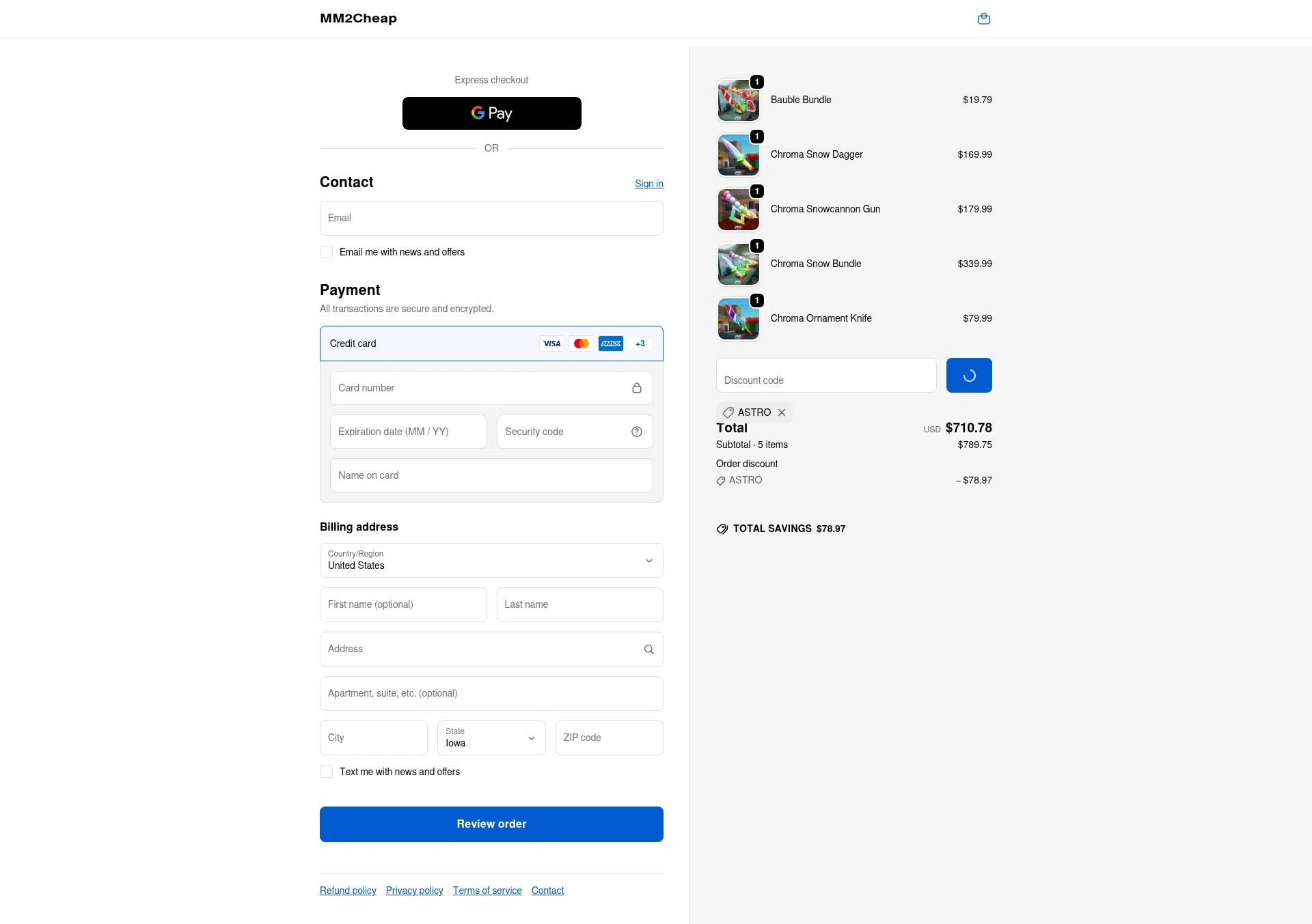 MM2Cheap checkout page showing MM2Cheap promo code box | Screenshot taken by SimplyCodes community member on Feb 13, 2026