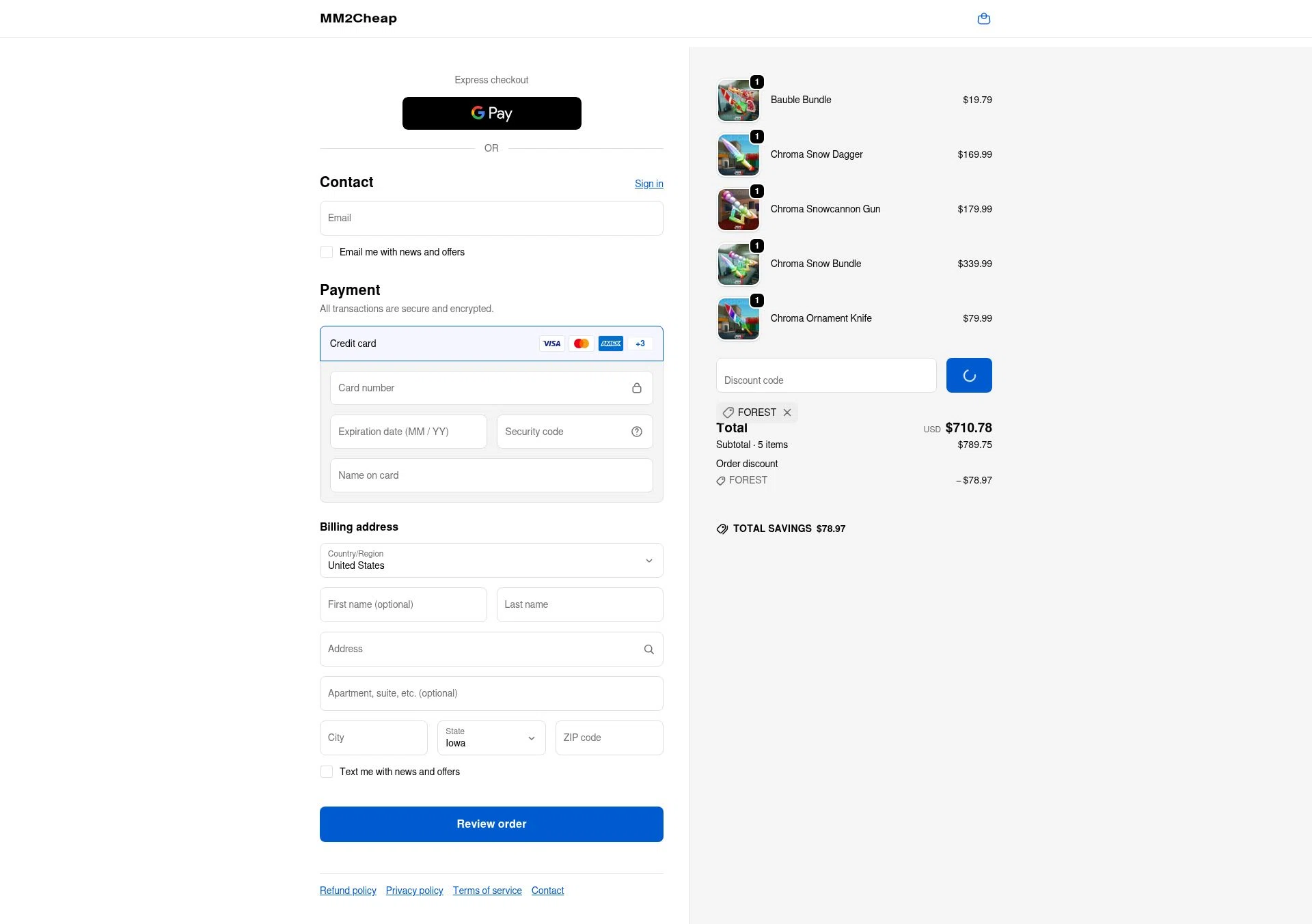 MM2Cheap checkout page showing MM2Cheap promo code box | Screenshot taken by SimplyCodes community member on Feb 13, 2026