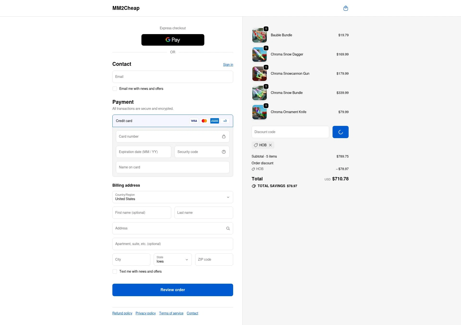 MM2Cheap checkout page showing MM2Cheap promo code box | Screenshot taken by SimplyCodes community member on Feb 13, 2026