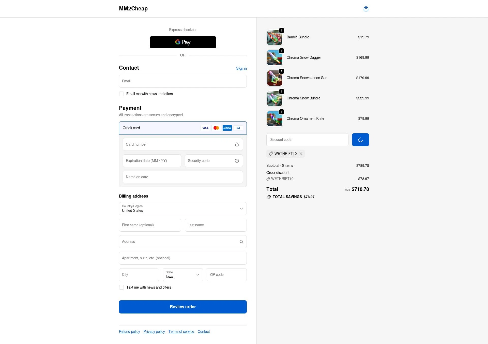 MM2Cheap checkout page showing MM2Cheap promo code box | Screenshot taken by SimplyCodes community member on Feb 13, 2026