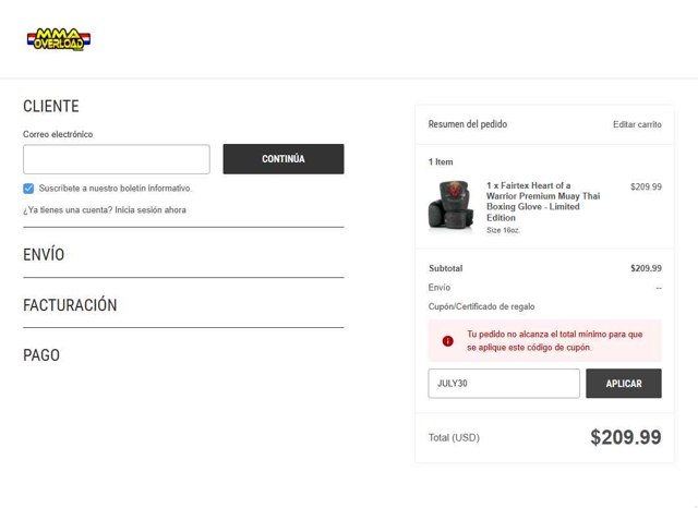 MMA Overload checkout page showing MMA Overload discount code box | Screenshot taken by SimplyCodes community member on Jul 7, 2025