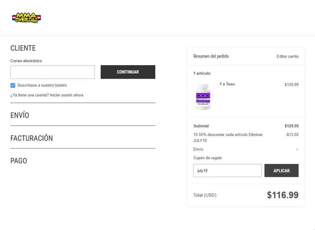 MMA Overload checkout page showing MMA Overload discount code box | Screenshot taken by SimplyCodes community member on Jul 7, 2025