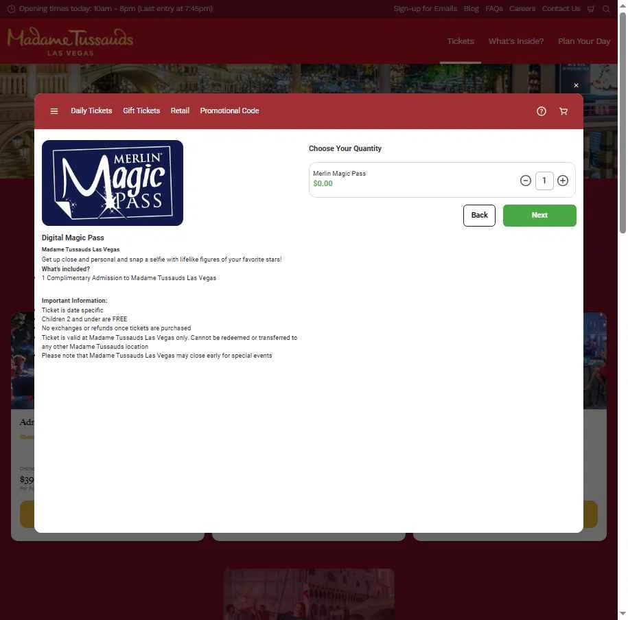 Madame Tussauds Las Vegas checkout page showing Madame Tussauds Las Vegas promo code box | Screenshot taken by SimplyCodes community member on Oct 9, 2025